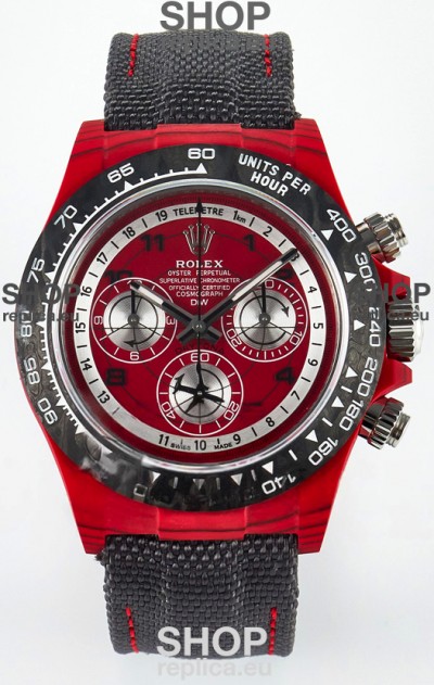 Rolex Daytona Edition Watch in Red Dial Red Carbon Casing 1:1 Mirror Replica