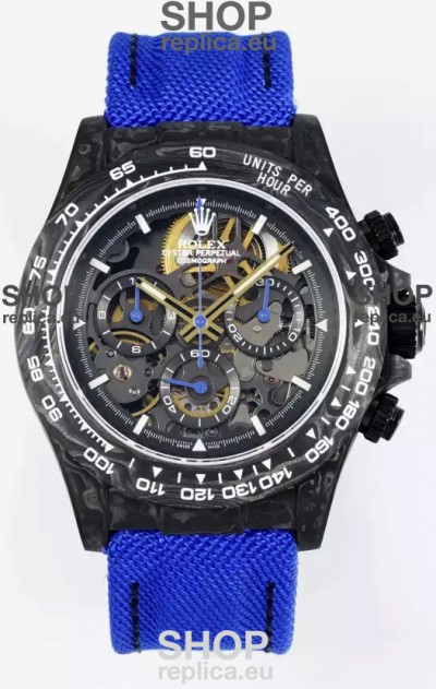 Rolex Daytona Super Clone DiW Skeleton Carbon Edition Watch - Forged Carbon Casing Purple Strap 1:1 Mirror Replica