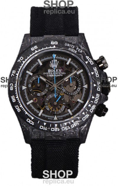 Rolex Daytona DiW Skeleton Carbon Edition Watch - Forged Carbon Casing Black Strap 1:1 Mirror Replica