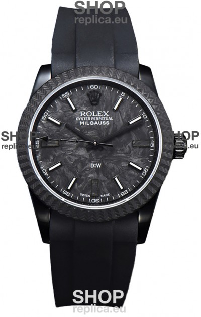 Rolex Milgauss DiW Black Carbon Casing Watch - ETA2836 Automatic Movement in Black Strap 