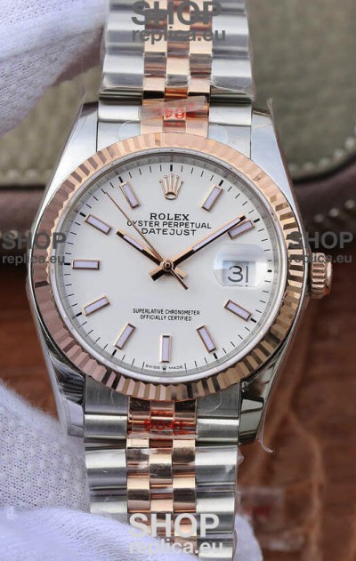 Rolex Datejust 36MM ETA-3135 Movement Swiss Replica in 904L Two Tone White Dial