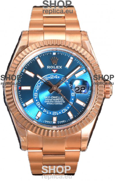 Rolex Sky-Dweller REF# 336235 Blue-Green Dial Watch in Rose Gold 904L Steel Case 1:1 Mirror Replica