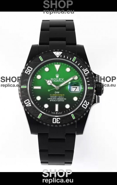 Rolex Submariner DiW Special Edition Watch in DLC Coating Carbon Bezel Green Dial 