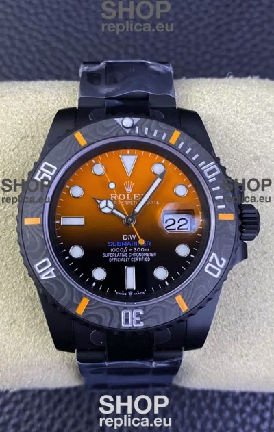 Rolex Submariner DiW Special Edition Watch in DLC Coating Carbon Bezel Orange Dial 