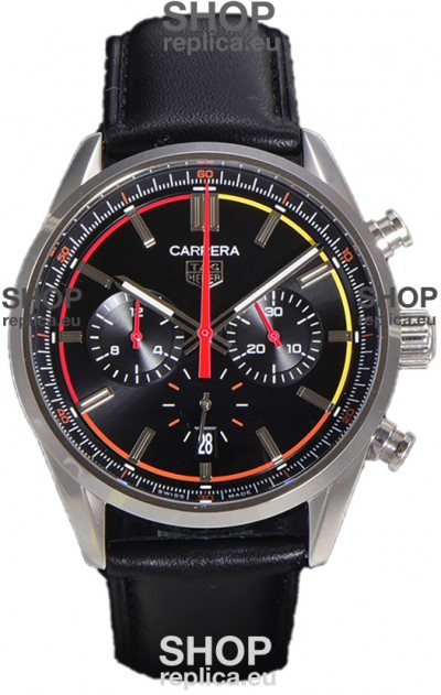 Tag Heuer Carrera Chronograph 42 Swiss Quartz Replica Watch Black Dial Leather Strap