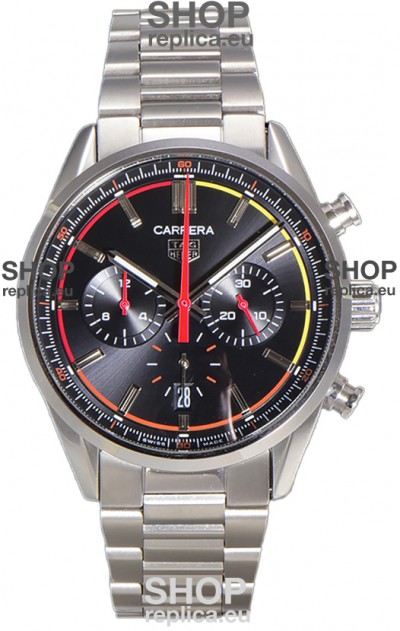 Tag Heuer Carrera Chronograph 42 Swiss Quartz Replica Watch Black Dial Steel Strap 