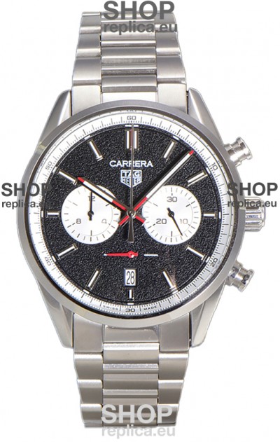 Tag Heuer Carrera Chronograph 43 Swiss Quartz Replica Watch Black Dial Steel Strap