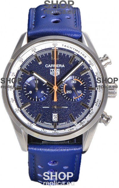 Tag Heuer Carrera Chronograph 43 Swiss Quartz Replica Watch Blue Dial Leather Strap