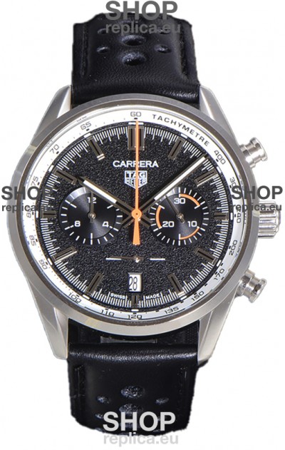 Tag Heuer Carrera Chronograph 43 Swiss Quartz Replica Watch Black Dial Leather Strap