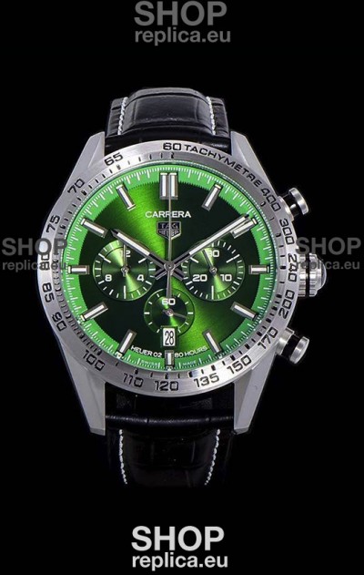 Tag Heuer Carrera Swiss Quartz Movement Replica Watch in Green Dial - Black Leather Strap