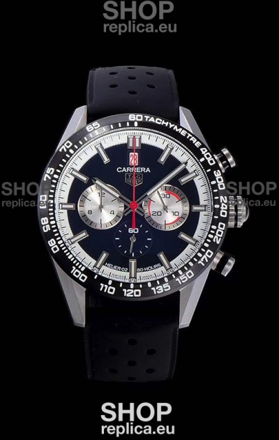 Tag Heuer Carrera Swiss Quartz Movement Replica Watch in Black Dial - Black Rubber Strap