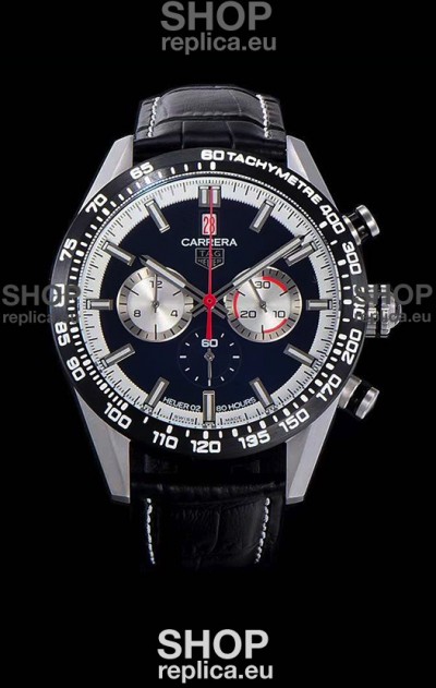 Tag Heuer Carrera Swiss Quartz Movement Replica Watch in Black Dial - Black Leather Strap
