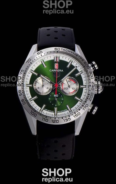 Tag Heuer Carrera Swiss Quartz Movement Replica Watch in Green Dial - Black Rubber Strap