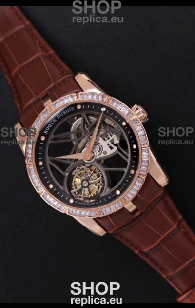 Roger Dubuis Excalibur Spider Flying Tourbillon Skeleton Rose Gold Titanium Casing 1:1 Mirror Swiss Watch