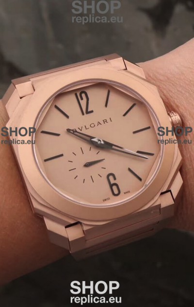 Bvlgari Octo Finissmo Edition 1:1 Mirror Replica Rose Gold Sandblasted Ceramic Casing and Strap 