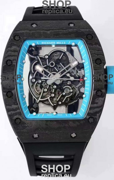 Richard Mille RM055 Forged Carbon Casing 1:1 Mirror Replica Watch in Black Strap 