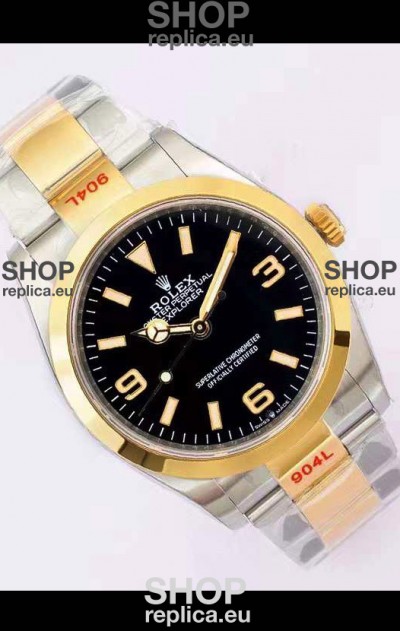 Rolex Explorer I Black Dial - Yellow Gold on Steel in 3235 Swiss Automatic Movement