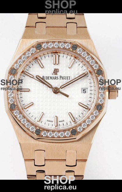 Audemars Piguet Royal Oak Swiss Automatic 34MM Swiss Watch in Rose Gold Casing - 1:1 Mirror Replica Edition
