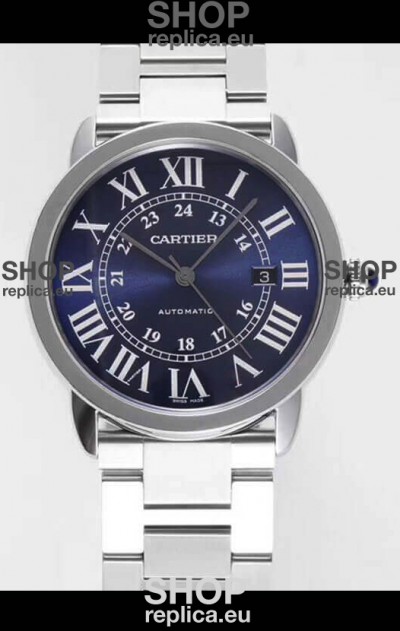 Ronde De Cartier Swiss Replica Watch - Stainless Steel Casing in Blue Dial 