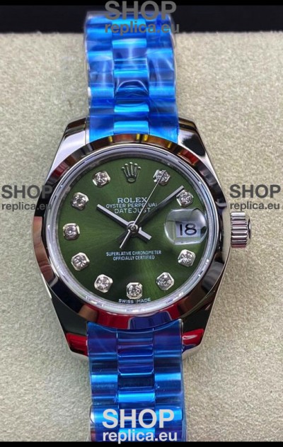 Rolex Datejust Ladies 28MM Cal.3135 Movement Swiss Replica in Green Dial - 904L Steel Casing