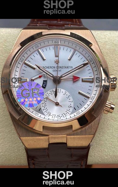 Vacheron Constantin Overseas Dual Time Rose Gold 1:1 Mirror Swiss Replica Watch in Steel Dial
