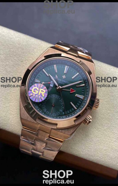 Vacheron Constantin Overseas Dual Time Rose Gold 1:1 Mirror Swiss Replica Watch in Green Dial