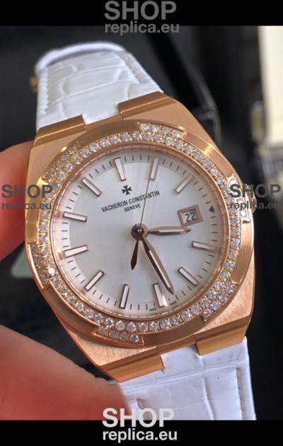 Vacheron Constantin Overseas Rose Gold 33MM Swiss Quartz Replica Watch Steel Dial 