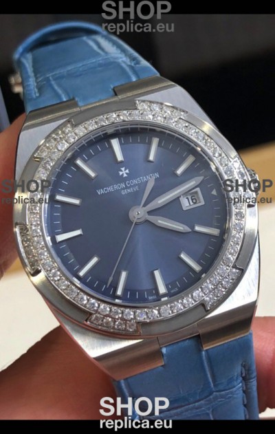 Vacheron Constantin Overseas Stainless Steel 33MM Swiss Quartz Replica Watch Blue Dial 