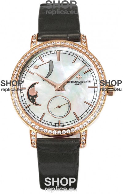Vacheron Constantin Traditionelle Moon Phase Mother of Pearl Dial in Rose Gold Swiss Replica