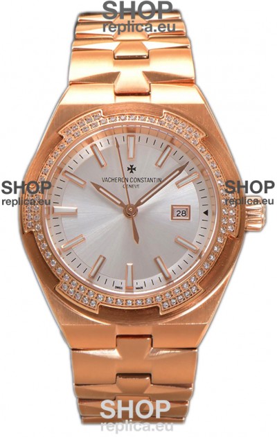 Vacheron Constantin Overseas Rose Gold Steel Dial 35MM Swiss Replica Watch 