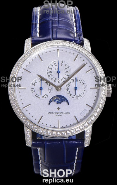 Vacheron Constantin Patrimony Perpetual Calendar Ultra-Thin White Gold Light Blue Dial Swiss Replica