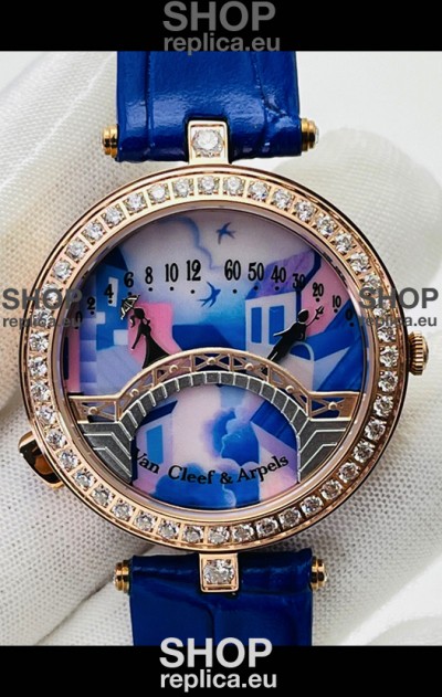 Van Cleef & Arpels Lady Arpels Pont des Amoureux in Rose Gold Blue Strap
