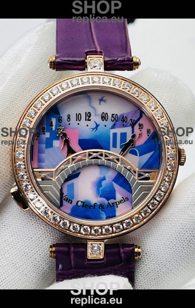 Van Cleef & Arpels Lady Arpels Pont des Amoureux in Rose Gold Purple Strap