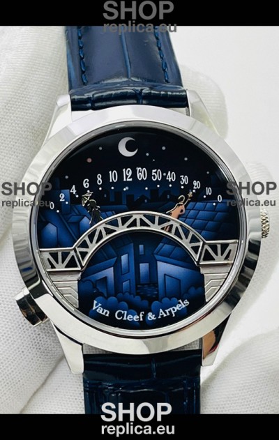 Van Cleef & Arpels Lady Arpels Pont des Amoureux in Stainless Steel Navy Blue Strap