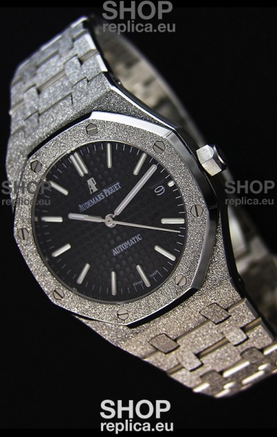 Audemars Piguet Royal Oak Frosted Self-Winding White Gold Black Dial 1:1 Mirror Replica Watch 