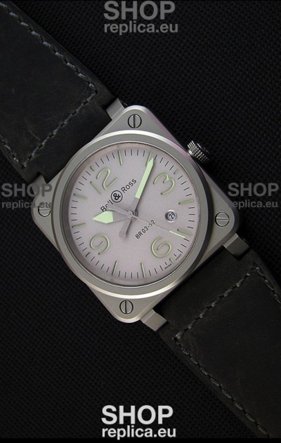 Bell & Ross BR03-92 Horolum Grey Dial Leather Strap Swiss Replica Watch 1:1 Mirror Replica
