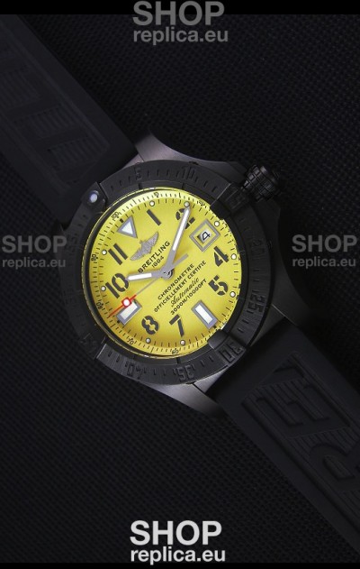 Breitling Avenger Blacksteel DLC Coated Swiss Replica Watch in Yellow Dial