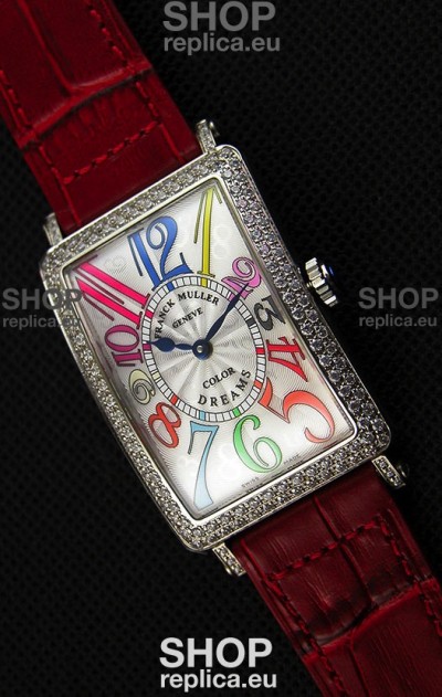 Franck Muller Long Island Color Dreams Ladies Swiss Replica Watch - Red Strap