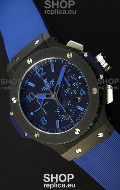 Hublot Big Bang All Black PVD Blue Swiss Replica Watch 1:1 Mirror Replica 