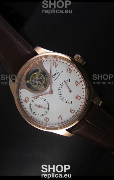 IWC Portugieser Tourbillon Rose Gold Watch in White Dial 
