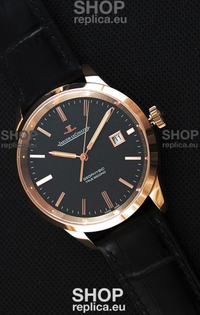 Jaeger LeCoultre Geophysic True Second Pink Gold Swiss Replica Watch Black Dial 