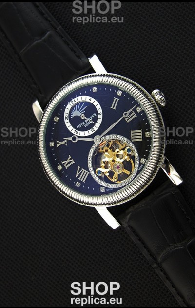 Patek Philippe Japanese MoonPhase Tourbillon Replica Watch Black Dial