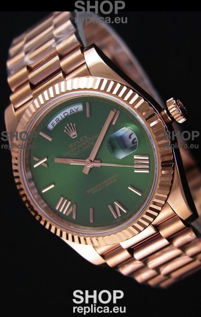 Rolex Day-Date 40MM Rose Gold in Green Dial with Roman Hour Numerals