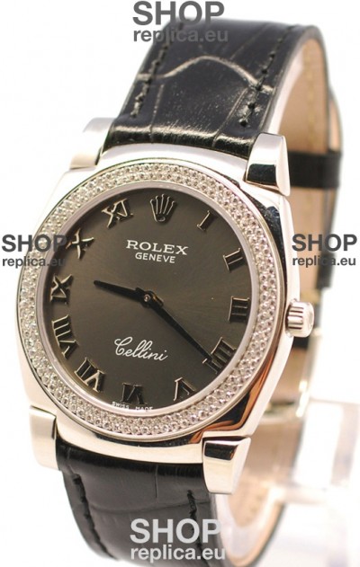 Rolex Cellini Cestello Ladies Swiss Watch in Matte Black Face and Roman Markers