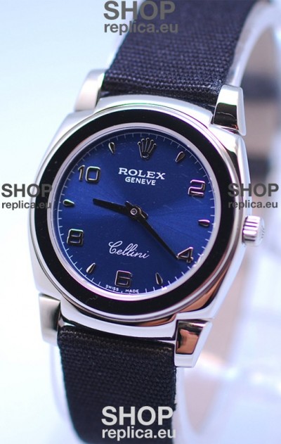 Rolex Cellini Cestello Ladies Swiss Watch in Blue Silver Face