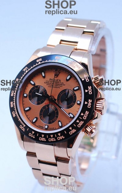 Rolex Daytona Chronograph MonoBloc Cerachrom Bezel Swiss Replica Watch in Rose Gold Plated
